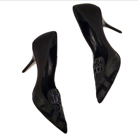 Giorgio Armani Black Satin Velvet Rhinestone Pumps - Picture 4 of 9